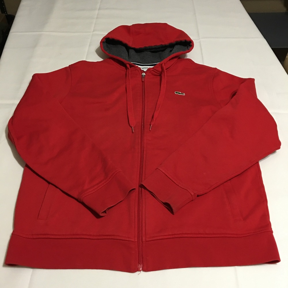 Lacoste Sport Zip Up Hoodie Men XL Red Sweatshirt Fleece Embroidered Logo
